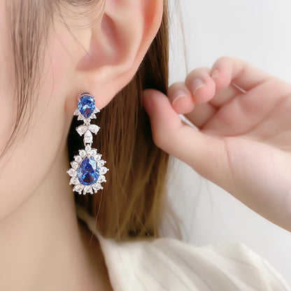 1 Pair Simple Style Classic Style Water Droplets Flower Inlay Copper Zircon Drop Earrings