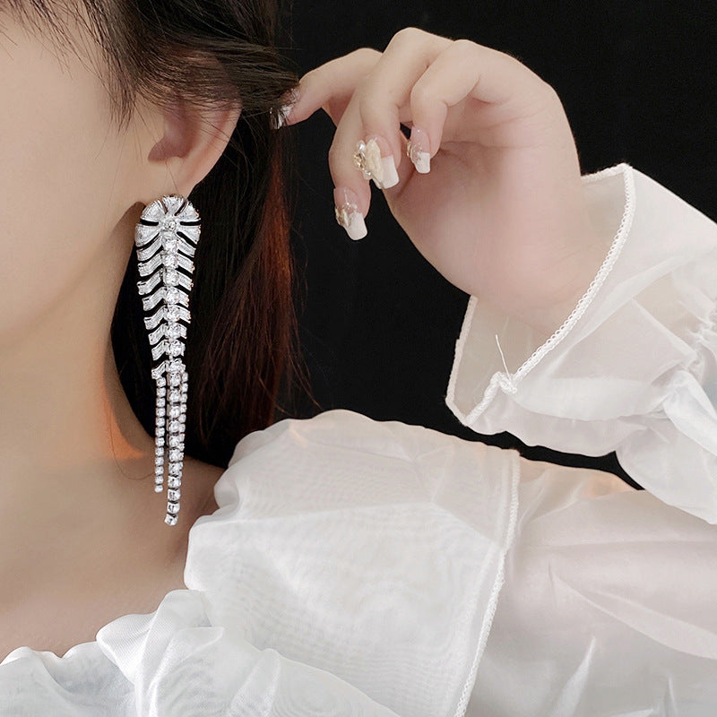 Elegant Leaf Alloy Tassel Plating Inlay Rhinestones Women's Drop Earrings