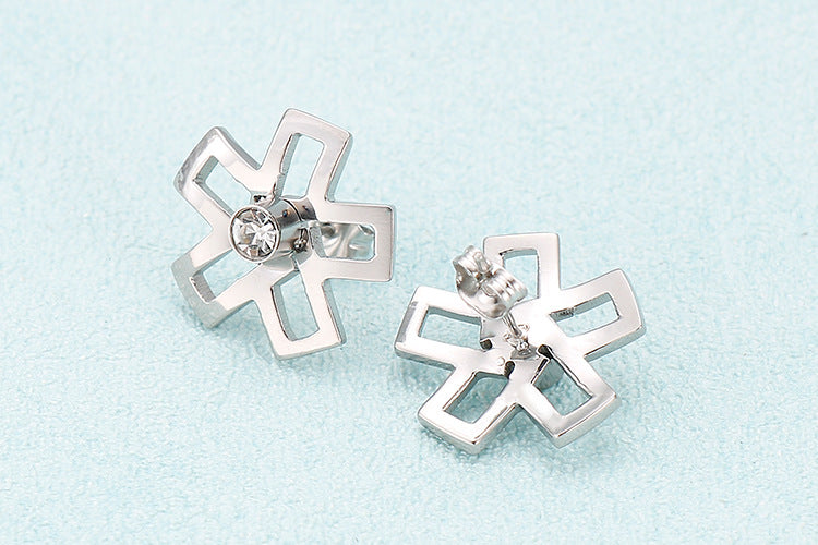 European And American Ornament Elegant Fashion Steel Color Shambhala Stud Earrings Female Earring Bone Nail Diamond Ball Cross-border Wholesale