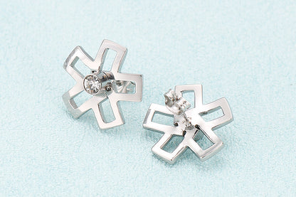 European And American Ornament Elegant Fashion Steel Color Shambhala Stud Earrings Female Earring Bone Nail Diamond Ball Cross-border Wholesale