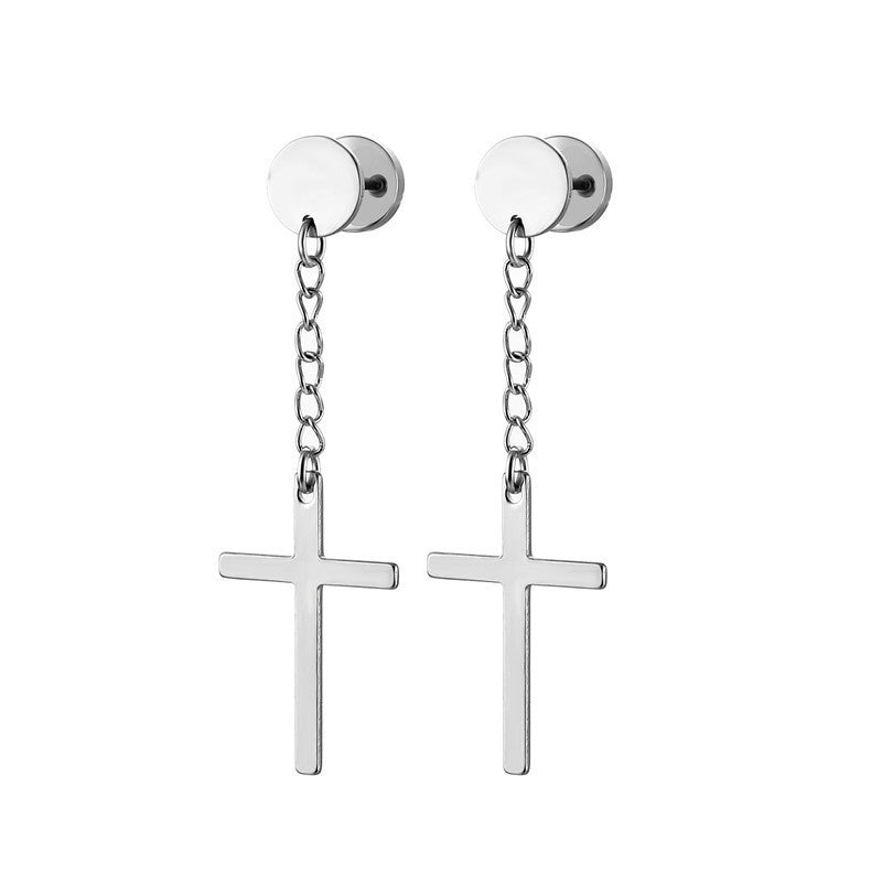 Fashion Cross Titanium Steel Plating Drop Earrings 1 Piece