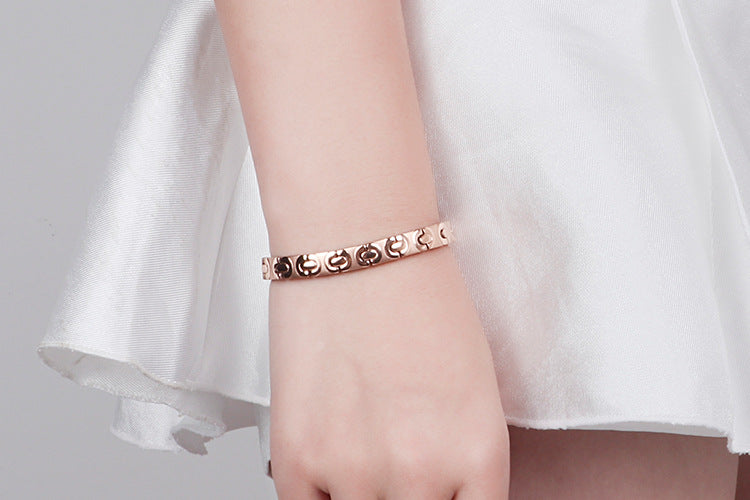 Personality Fashion Rose Gold Inlaid Metal Stone Titanium Steel Bracelet