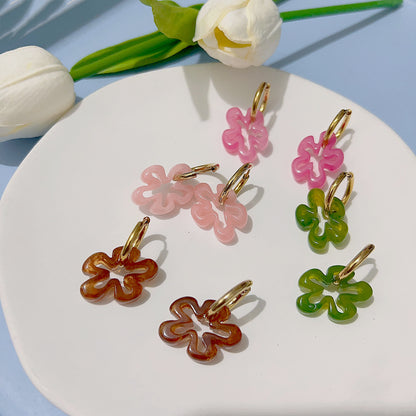 Sweet Flower Stainless Steel Resin Plating Earrings 1 Pair