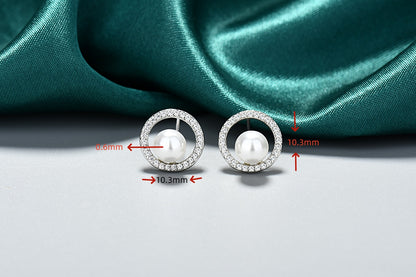 1 Pair Elegant Geometric Inlay Copper Pearl Zircon Ear Studs