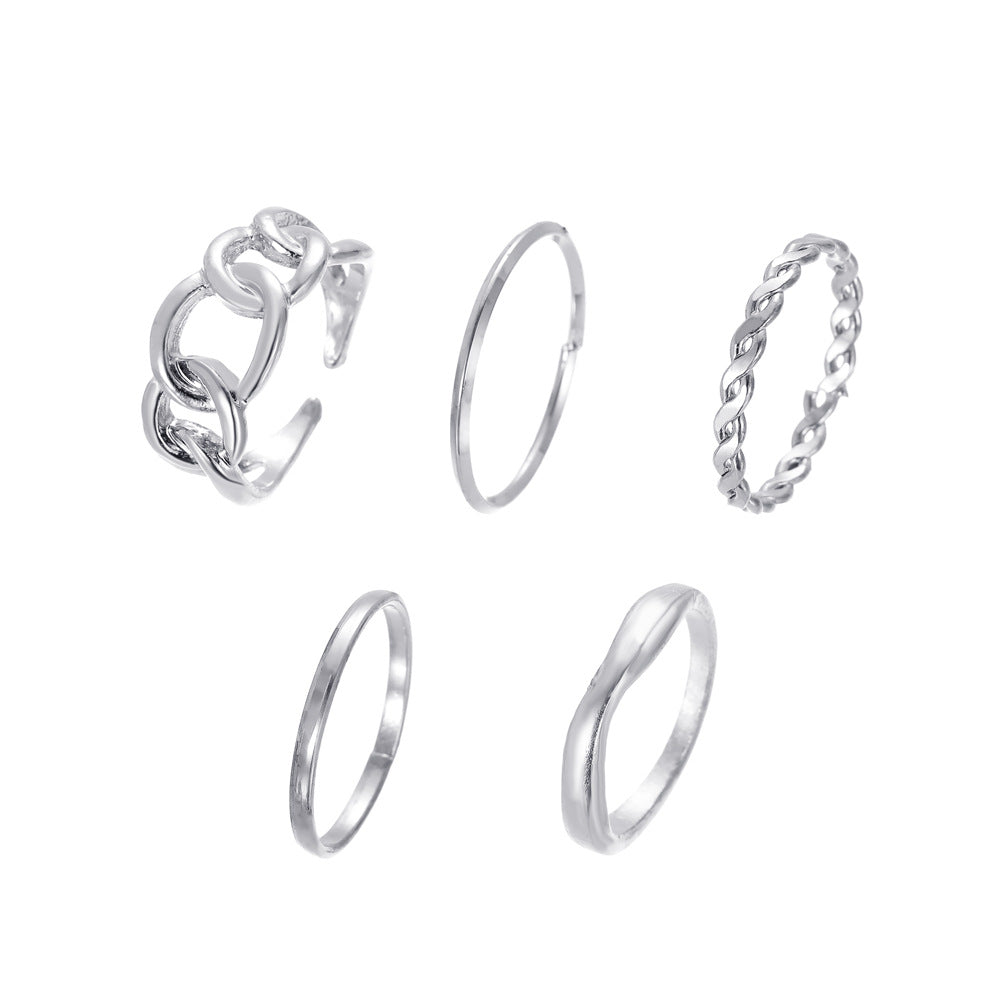 Fashion Open Geometric Alloy Ring Five-piece