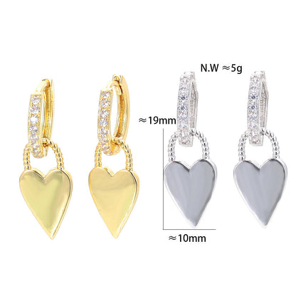 Fashion Peach Heart Golden Glossy Heart-shaped Earrings Wholesale