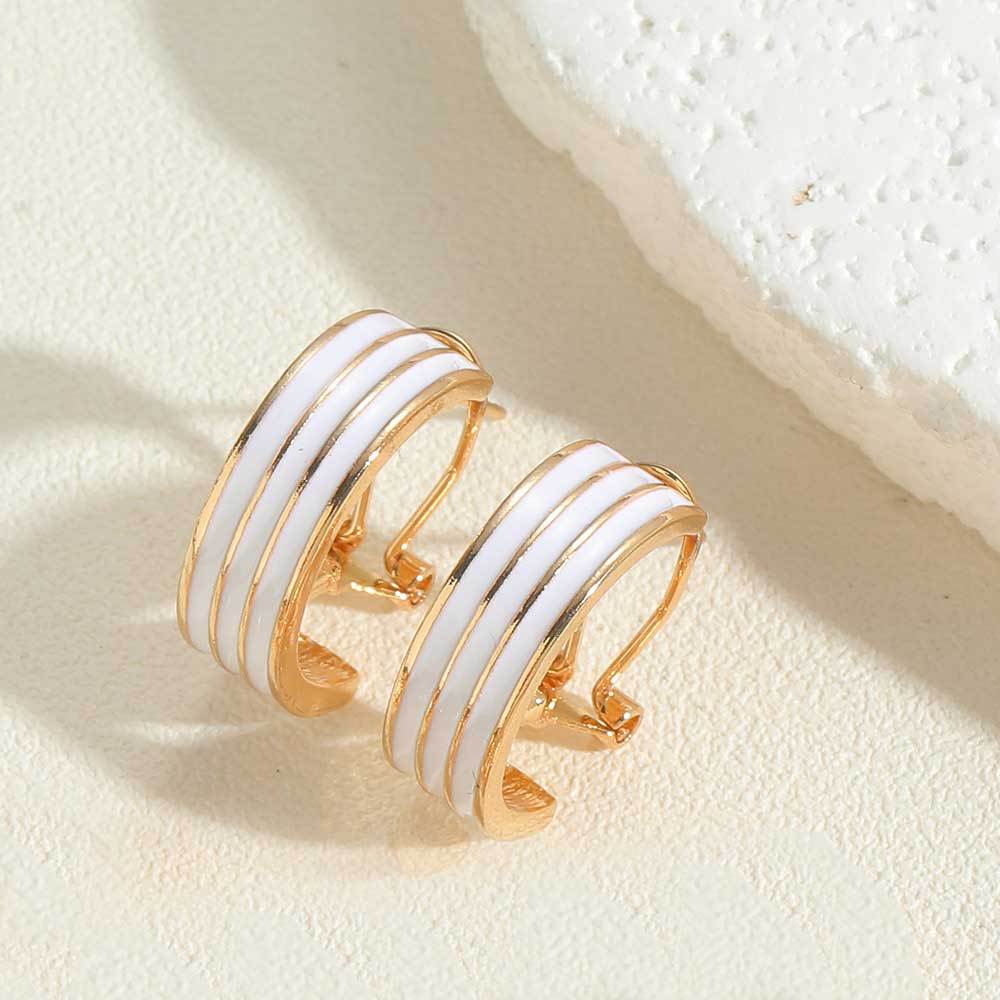 European and American popular dripping oil stripe makeup, French retro ear pins, copper plated 14K real gold, casual and small Internet celebrity earrings, women