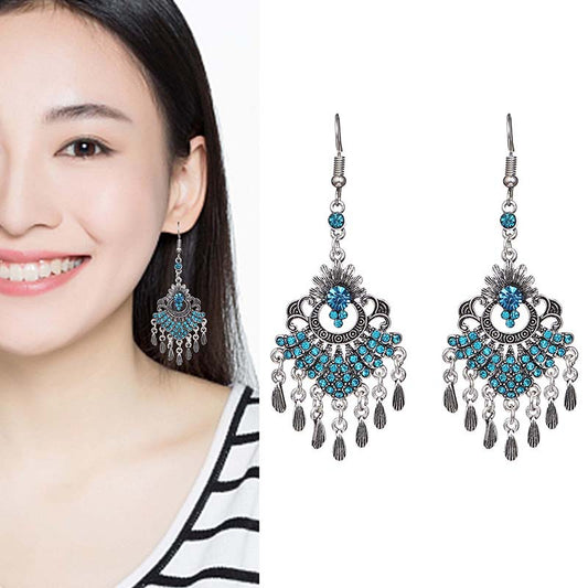 1 Pair Ethnic Style Flower Metal Tassel Plating Inlay Artificial Gemstones Women's Chandelier Earrings