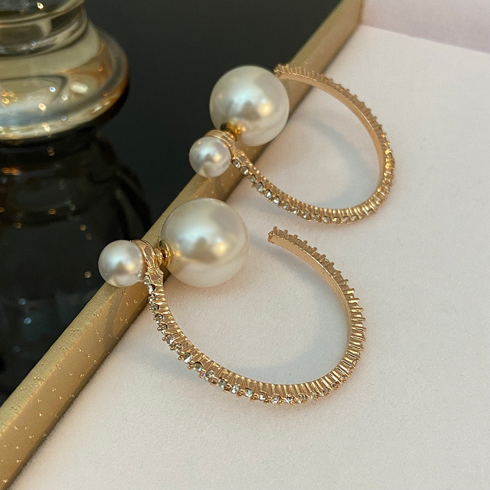 1 Pair Exaggerated Geometric Plating Alloy Artificial Pearls Rhinestones Hoop Earrings