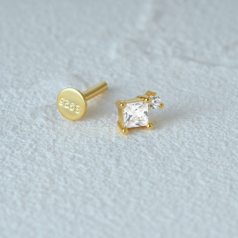 1 Piece Simple Style Geometric Plating Sterling Silver Zircon Ear Studs