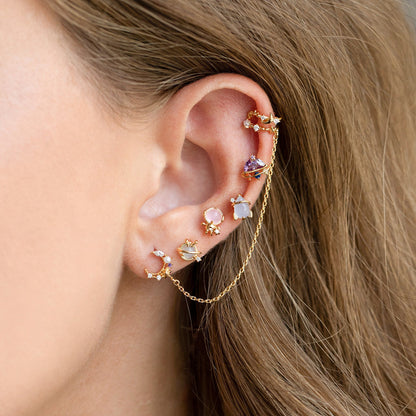 Lady Geometric Brass Ear Studs Metal Gem Copper Earrings