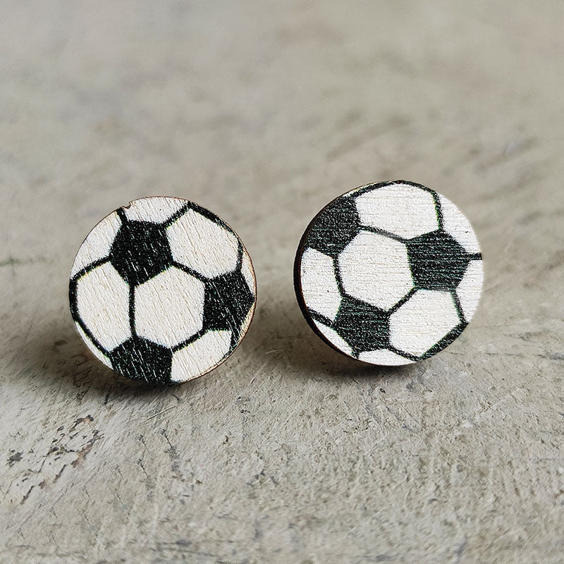 Original Design Basketball Football Wood Women's Ear Studs 1 Pair