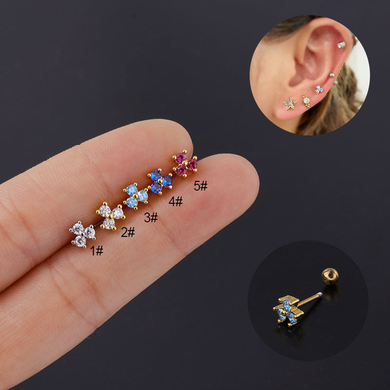 Korea Colorful Zircon Stainless Steel Thin Rod Earrings