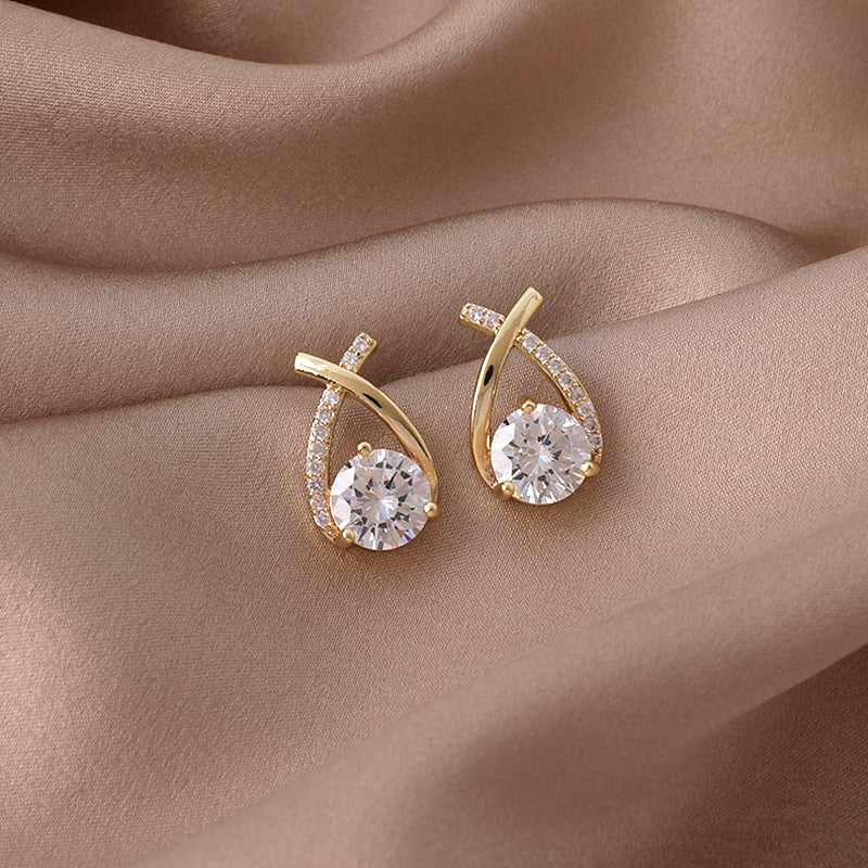 Fashion Female Cross Zircon Alloy Stud Earrings