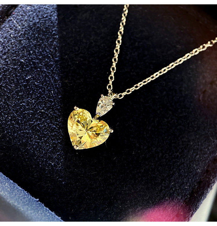 Temperament Light Luxury Niche Simple Love Personality Yellow Zircon Pendant Imitation Moissan Diamond Necklace