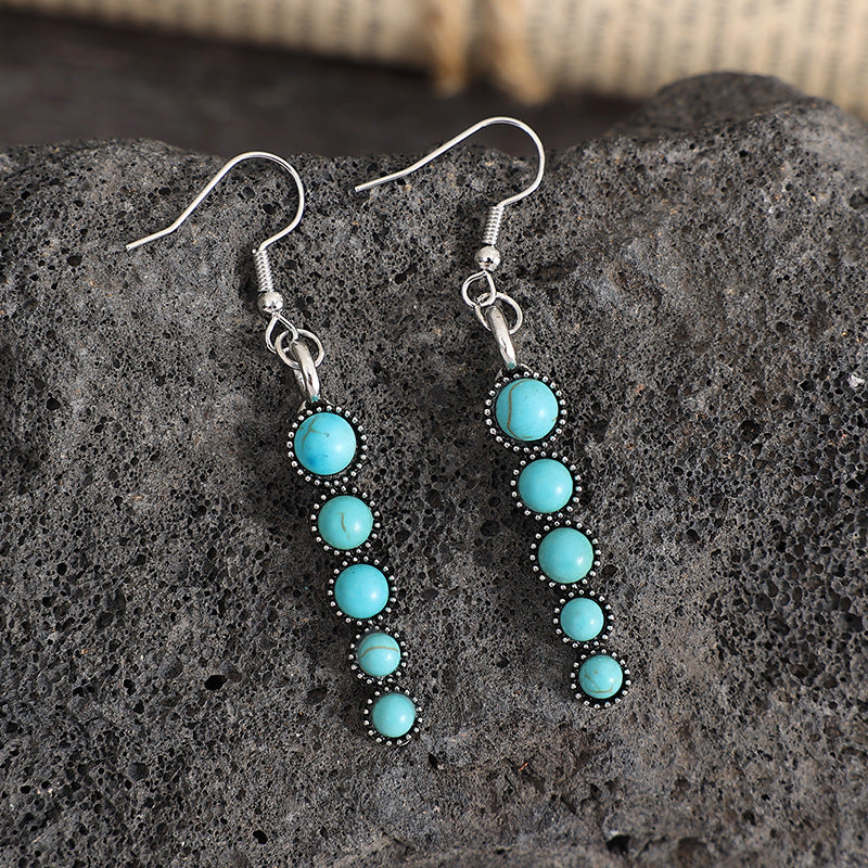 1 Pair Bohemian Round Inlay Alloy Turquoise Drop Earrings