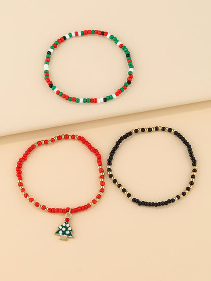 Vintage Style Christmas Tree Color Block Alloy Beaded Christmas Unisex Bracelets