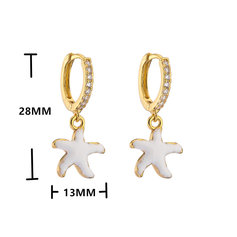 Retro Micro-inlaid Zircon Oil Drop Color Heart Starfish Lightning Earrings