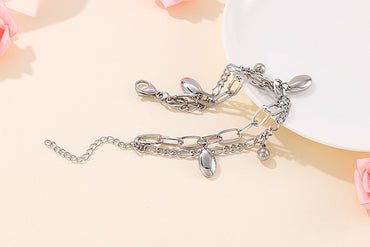 New Trend Double Chain Oval Small Pendant Ladies Titanium Steel Ball Bracelet