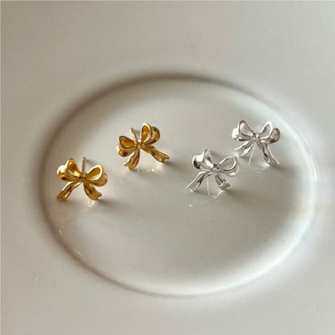 1 Pair Simple Style Bow Knot Plating Sterling Silver Gold Plated Ear Studs