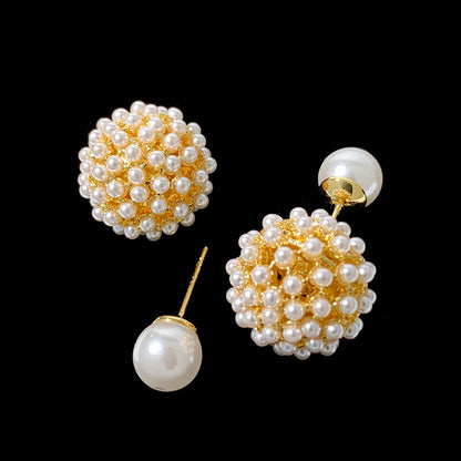 1 Pair Retro Ball Inlay Copper Artificial Pearls Ear Studs