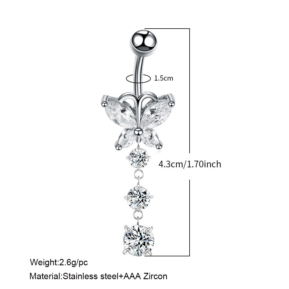 Fashion Butterfly Stainless Steel Inlay Zircon Belly Ring 1 Piece