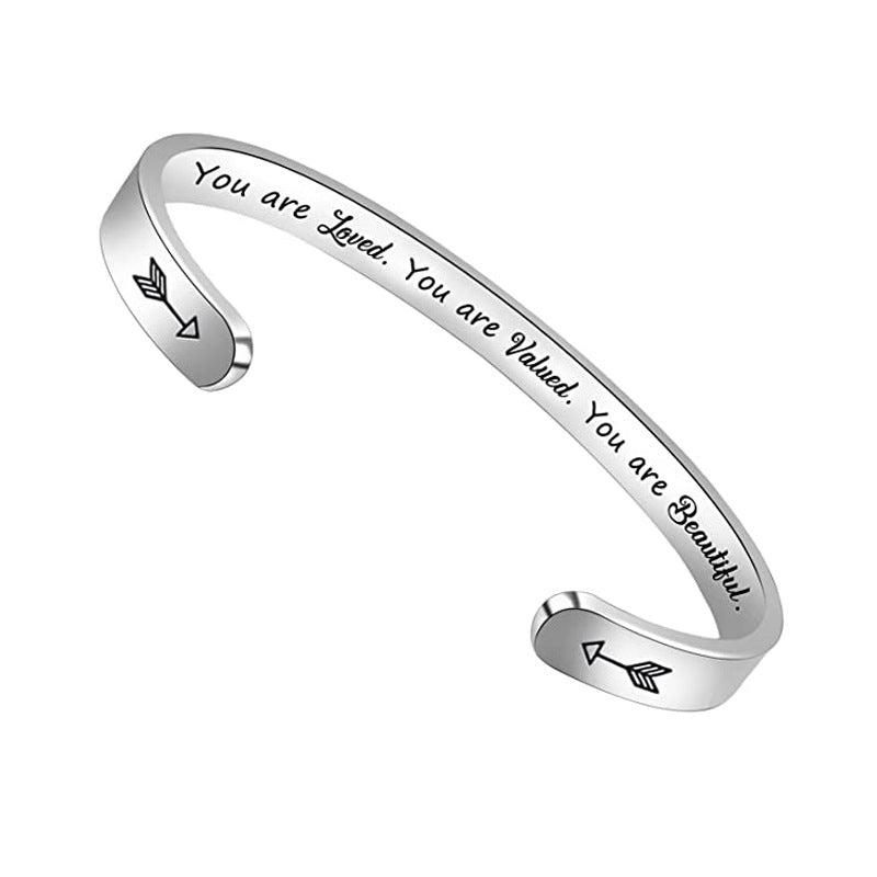 Simple Style Letter Stainless Steel Cuff Bracelets