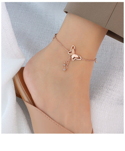 European And American Simple Tassel Butterfly Titanium Steel 18k Real Gold Anklet Wholesale