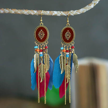 Oil Drop Earrings Fashion Jewelry Creative Oval Long Tassel Feather Earrings