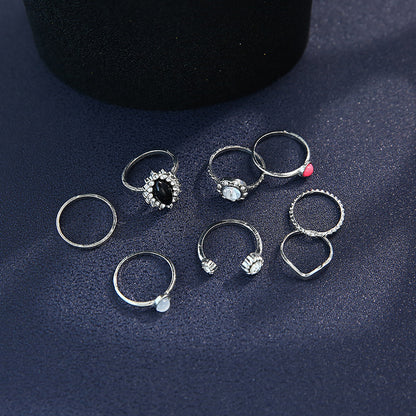 Wholesale Jewelry Black Geometric Gemstone Eye 8 Piece Set Ring Gooddiy