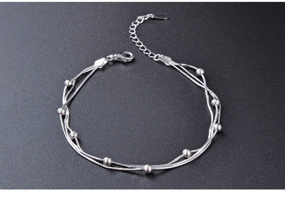 S925 Sterling Silver Beads Three-layer Fashion Jewelry Bracelet Korean Snake Bones Chain