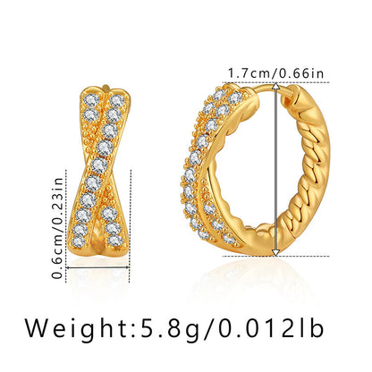 1 Pair Retro Criss Cross Copper Plating Zircon Hoop Earrings