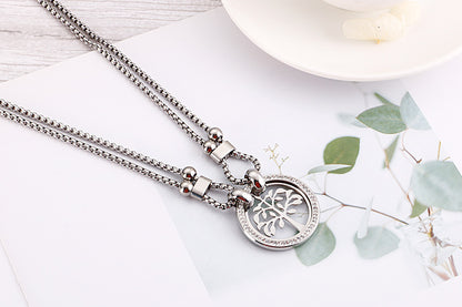 New Fashion Round Personality Titanium Steel Diamond Double-layer Necklace Wholesale