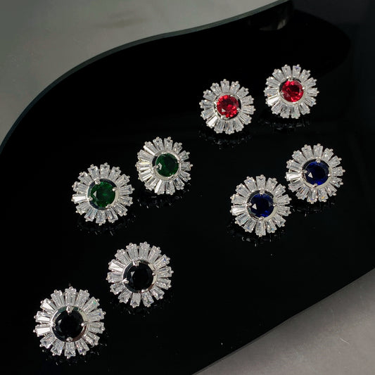1 Pair Simple Style Flower Inlay Copper Artificial Gemstones Zircon Earrings