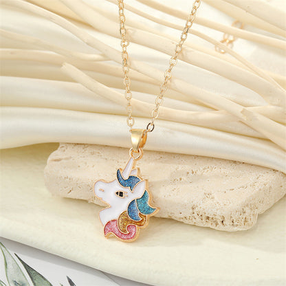 European Jewelry Cute Colorful Glitter Unicorn Necklace Earrings Women