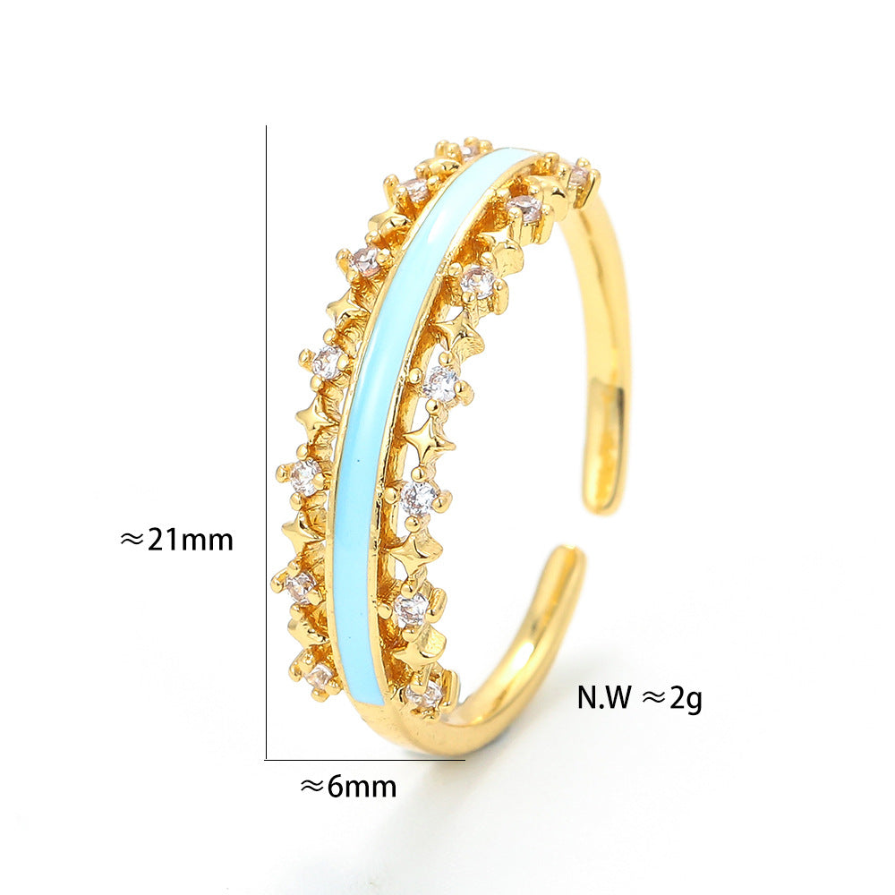 European And American New Multicolor Oil Dripping Zircon Retro Gypsophila Ring Wholesale