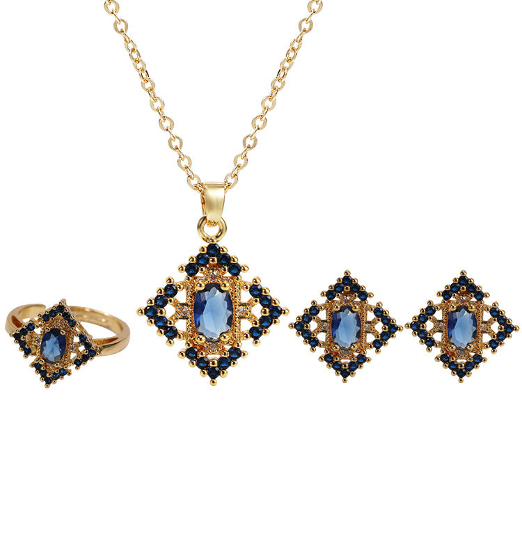 Copper Elegant Rhombus Inlay Zircon Jewelry Set