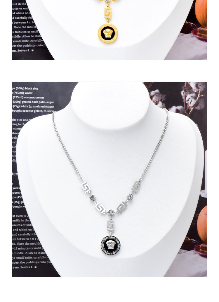 Fashion Letter Titanium Steel Inlay Zircon Pendant Necklace