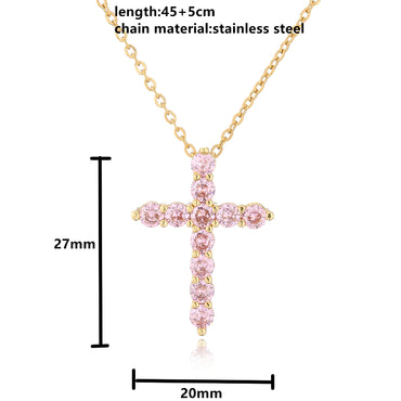 Micro Inlaid Zircon Cross Pendant Copper Necklace Religious Ornament