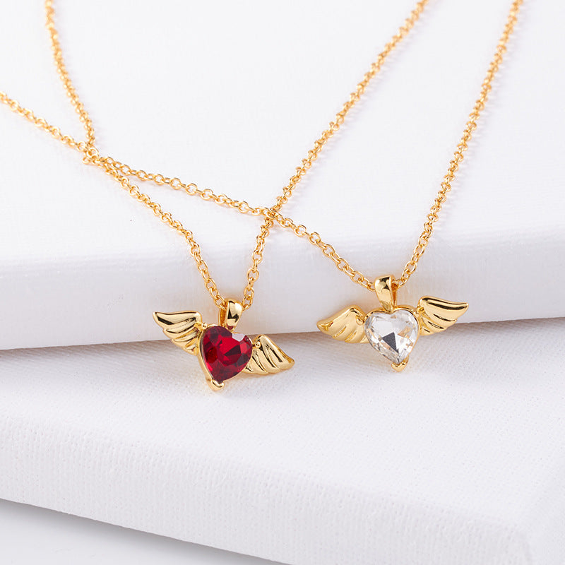 1 Piece Fashion Cross Heart Shape Wings Copper Plating Inlay Zircon Pendant Necklace