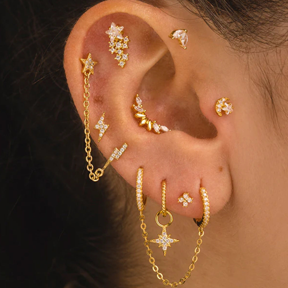 1 Piece Fashion Geometric Sterling Silver Inlay Zircon Ear Studs