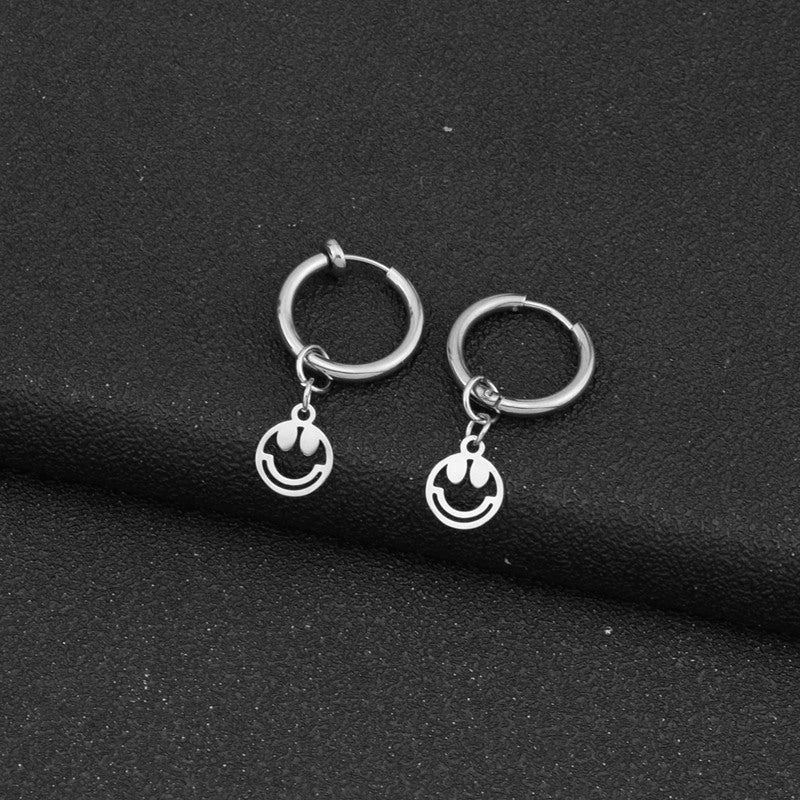 1 Piece Casual Preppy Style Smiley Face Polishing Hollow Out Stainless Steel Drop Earrings Ear Cuffs