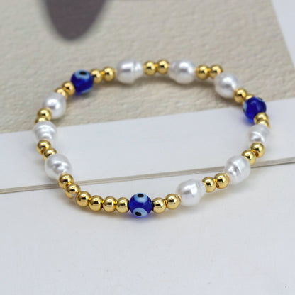 Simple Style Eye Artificial Pearl Copper Wholesale Bracelets
