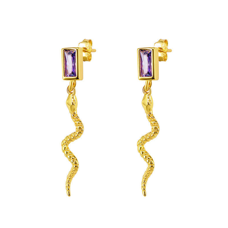 Snake Earrings Square Zircon Retro Snake Animal Earrings