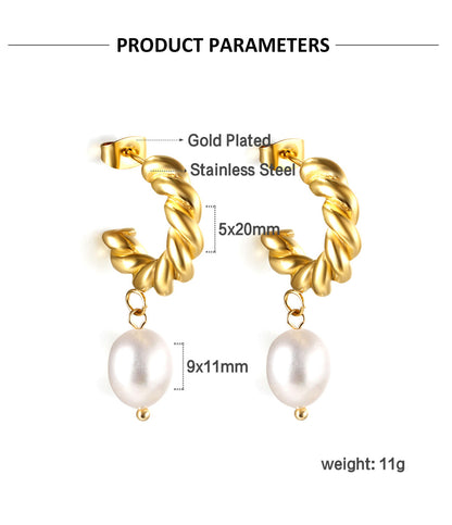 1 Pair Elegant Retro Pentagon Spiral Stripe Plating Inlay Stainless Steel Zircon Gold Plated Earrings