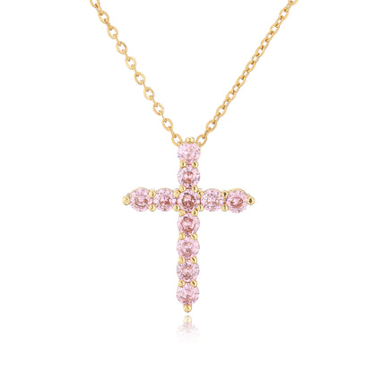 Micro Inlaid Zircon Cross Pendant Copper Necklace Religious Ornament