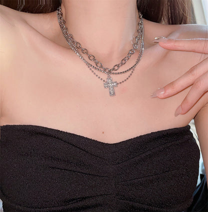 Streetwear Cross Alloy Copper Plating Inlay Rhinestones Women's Layered Necklaces