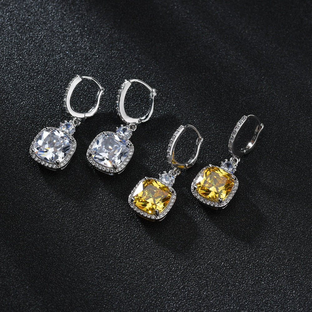 1 Pair Classic Style Square Inlay Copper Zircon Earrings