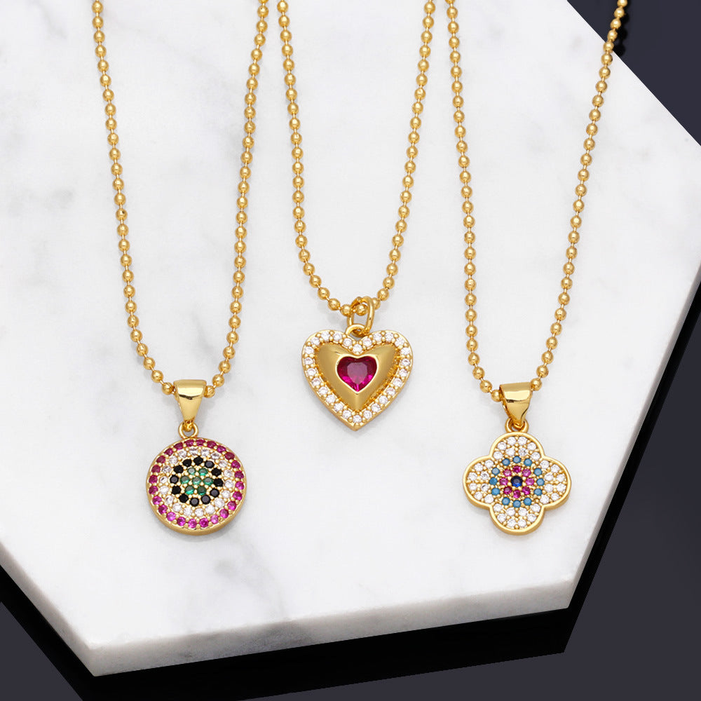 Fashion Devil's Eye Heart Four-leaf Clover Micro Inlaid Colorful Zircon Clavicle Chain Necklace