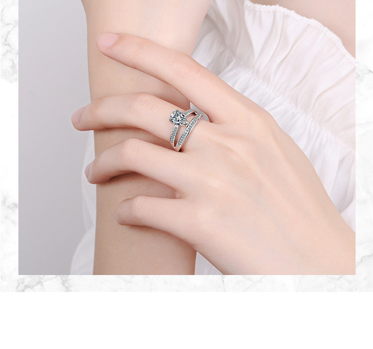 Glam Shiny Geometric Copper Plating Inlay Zircon White Gold Plated Open Rings